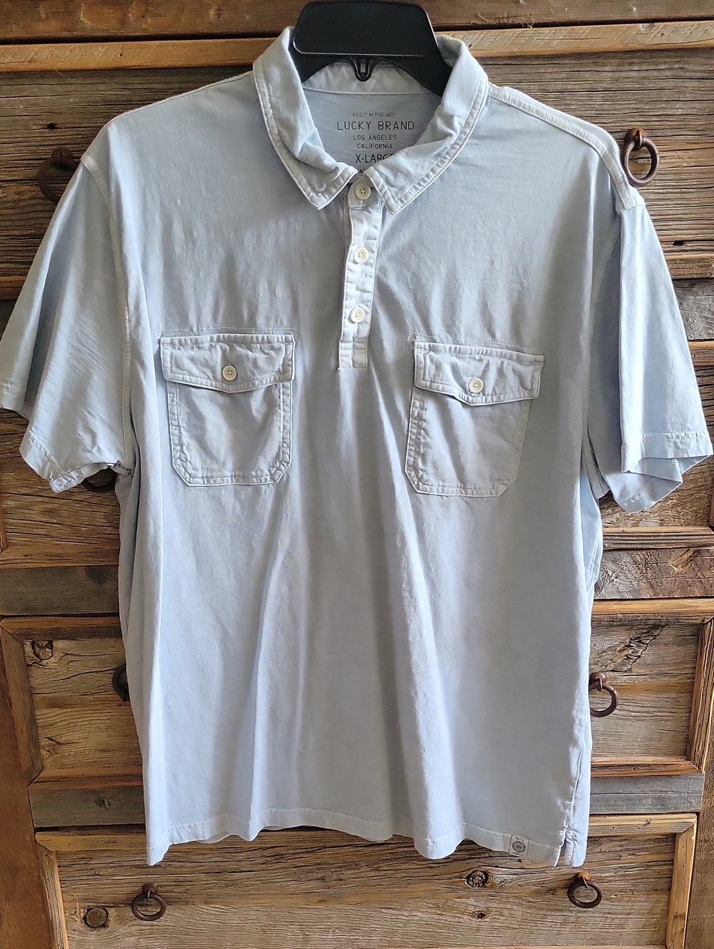 Lucky Brand Men's Pale Blue Short Sleeve Polo with Chest Pockets